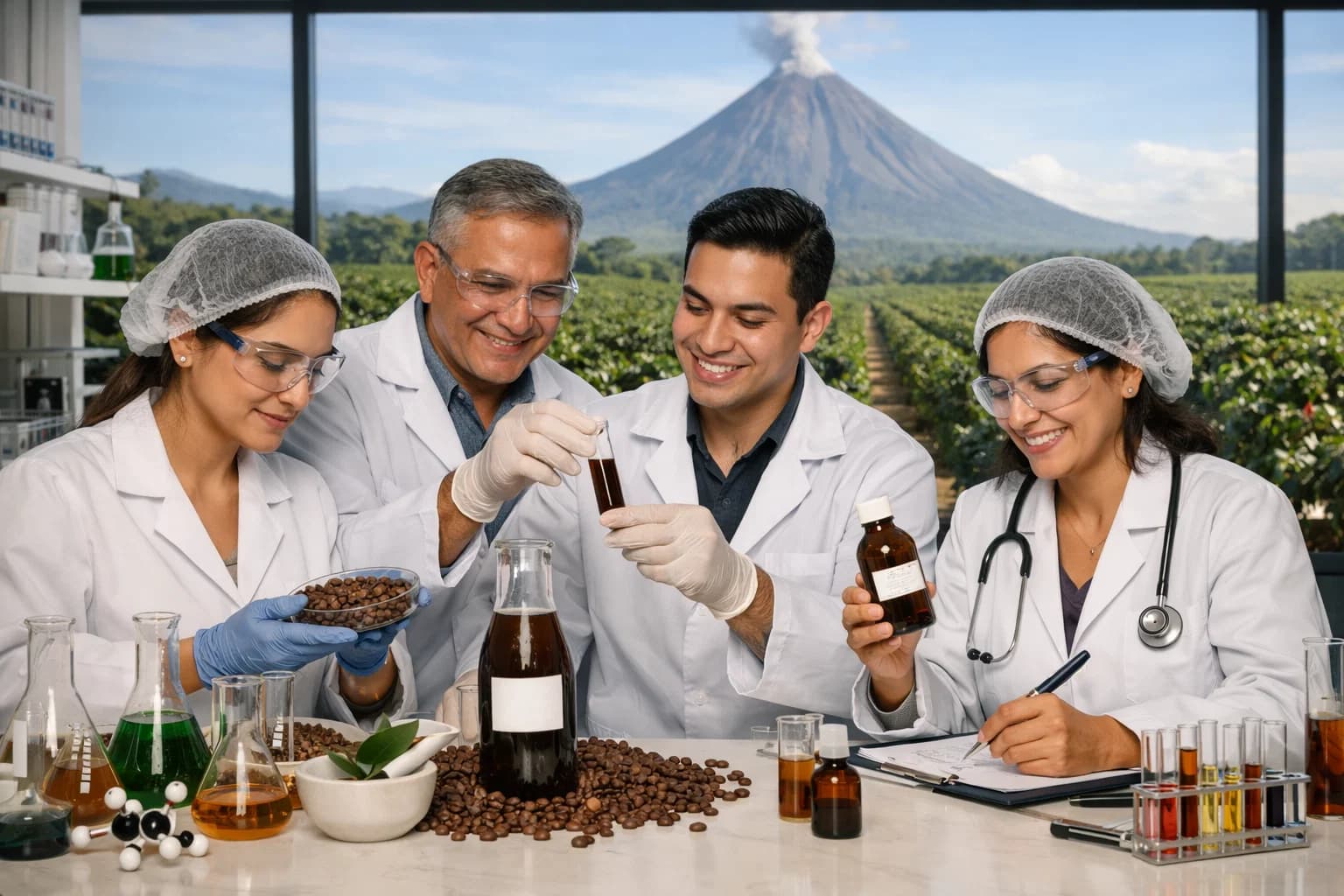 Investigación en laboratorio con café medicinal en Costa Rica